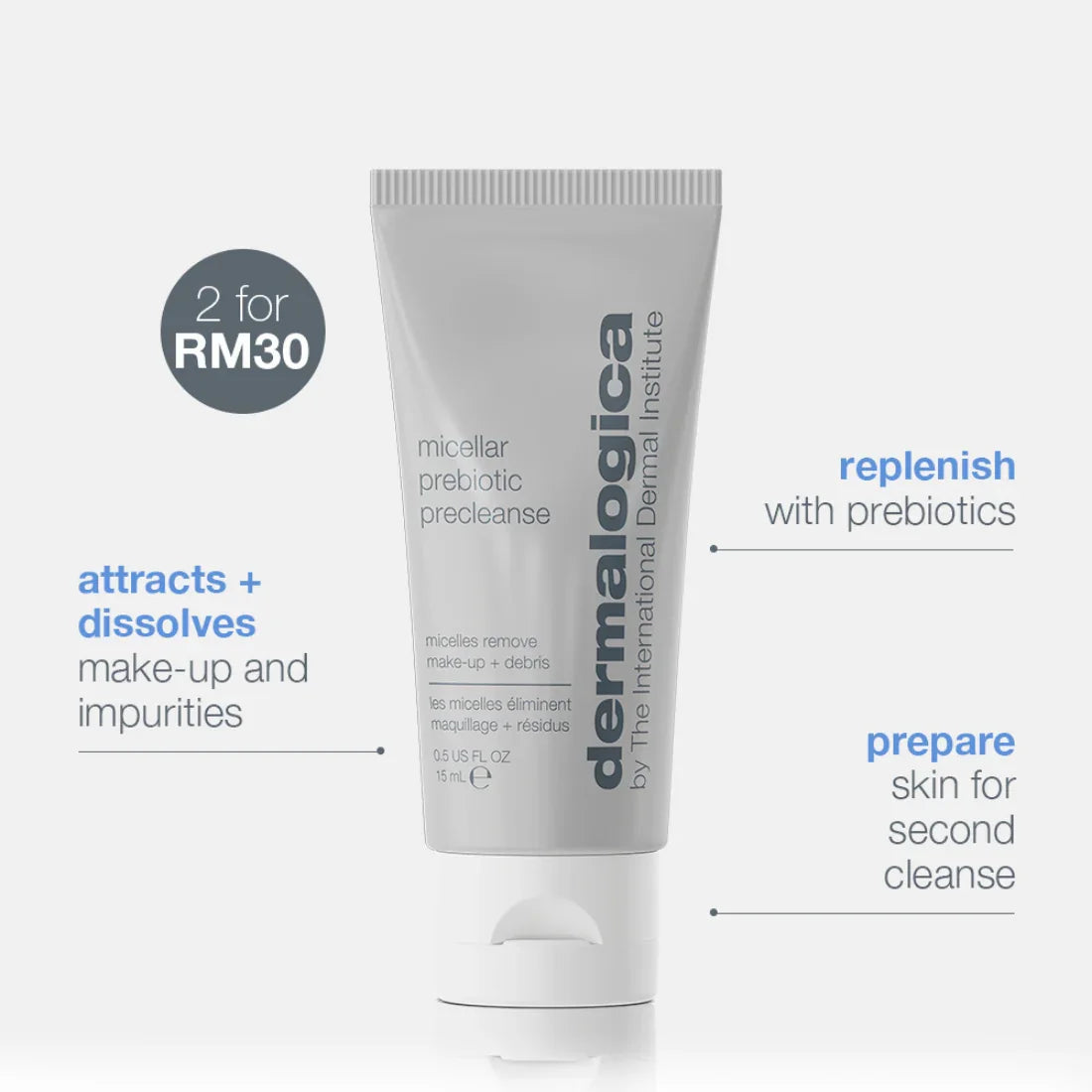 micellar prebiotic precleanse 15ml (worth RM35) attracts + dissolves make-up and impurities